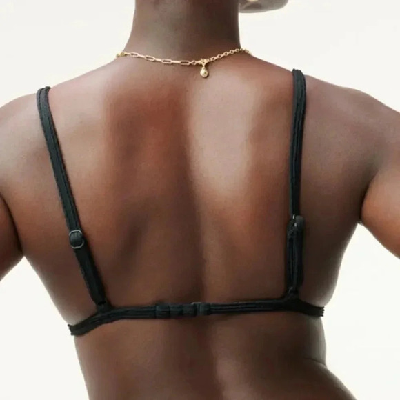 Good American Always Fits Textured Triangle Bikini Top XS Green Pesto NWT - Picture 2 of 11